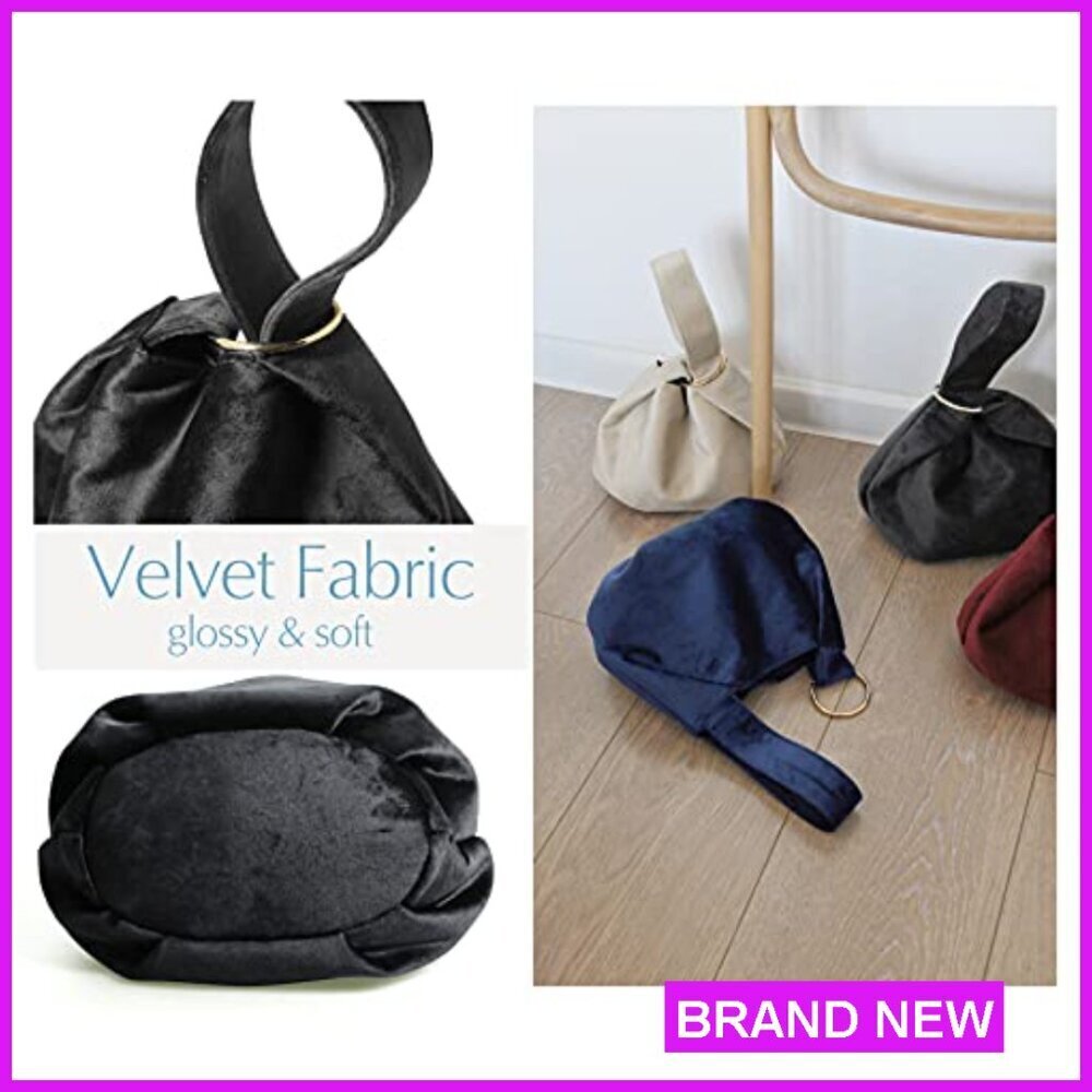 Velvet Top Handle Clutch Wristlet Slouchy Bucket Bag Elegant Evening Purse - Picture 7 of 7